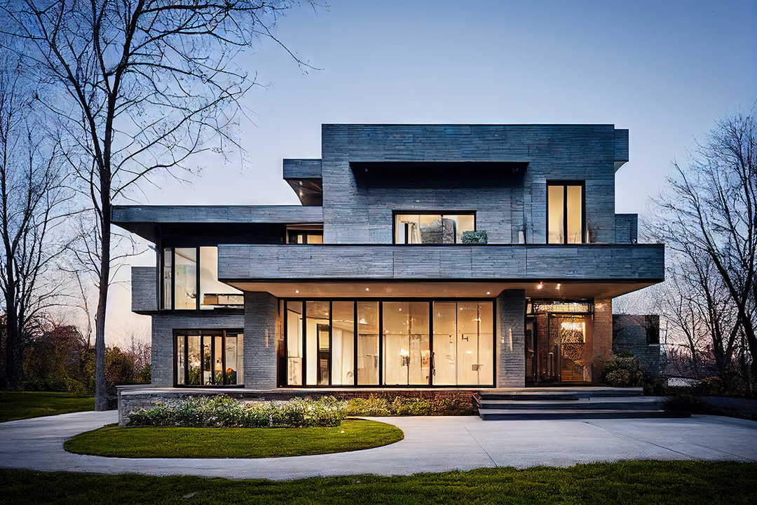 Modern architecture at sunset